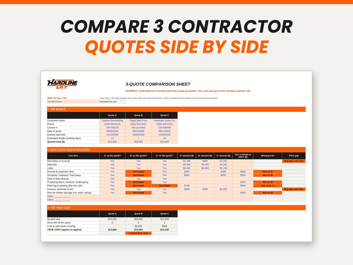 3-Quote Comparison Sheet by Hardline DIY