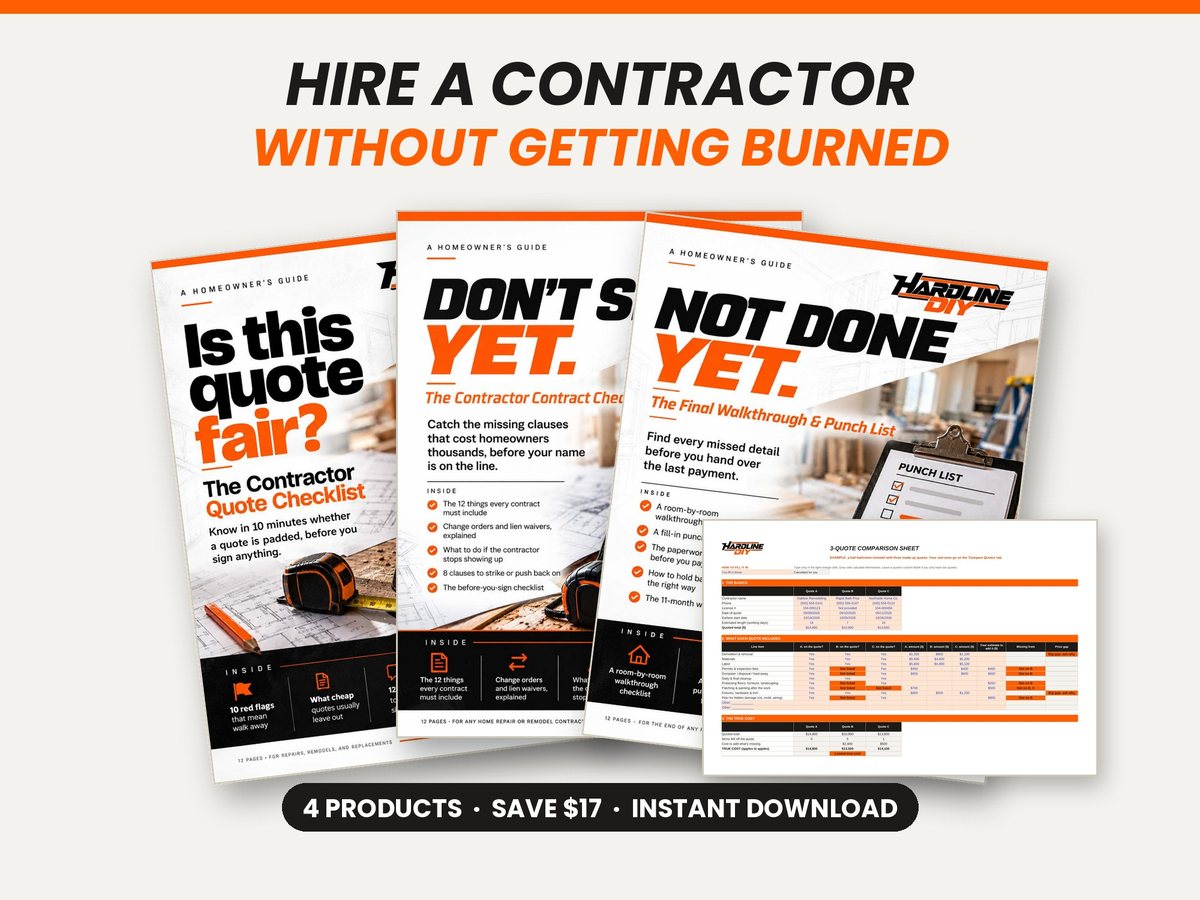 Hardline DIY contractor bundle: 3 guides plus the 3-Quote Comparison Sheet